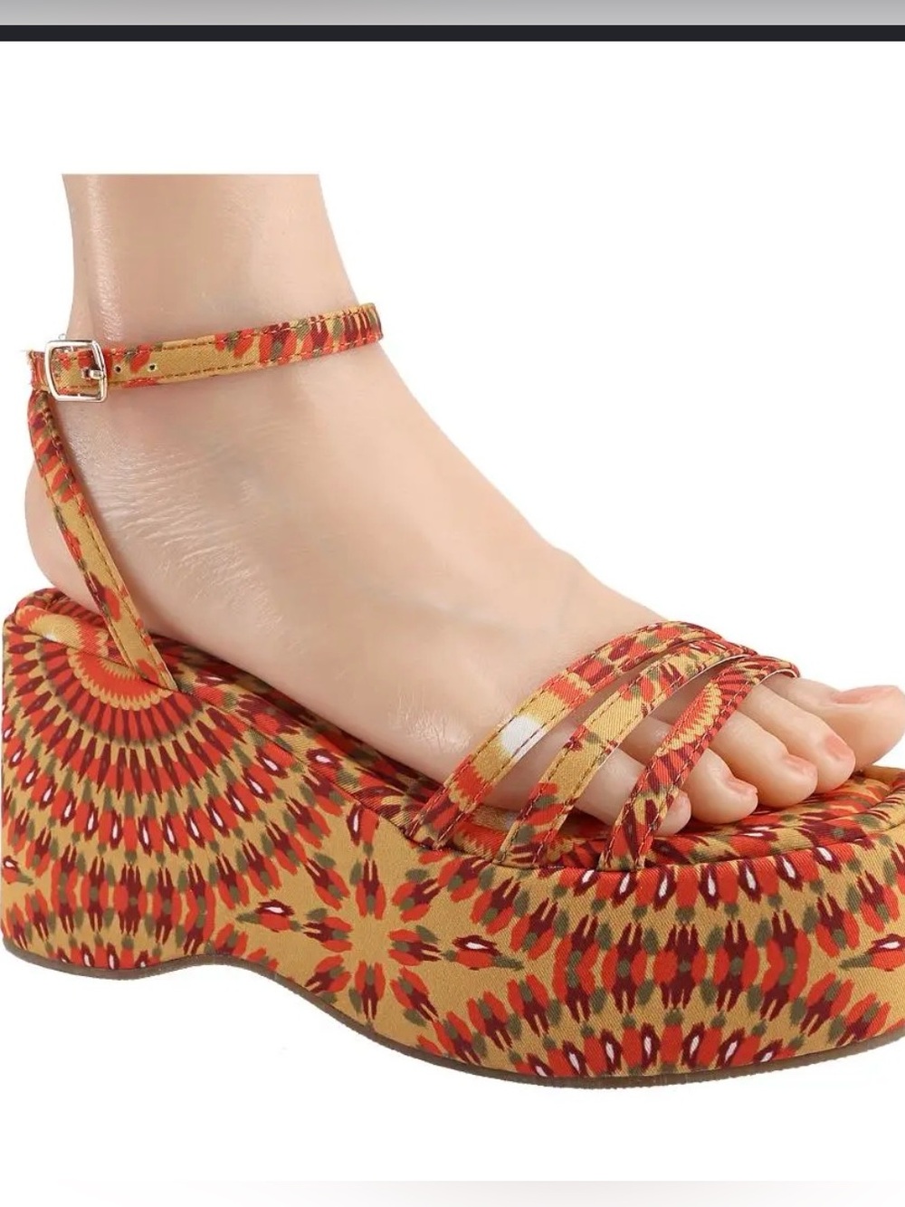Unload Sunburst Orange Pattern Platform Sandals with Ankle Strap